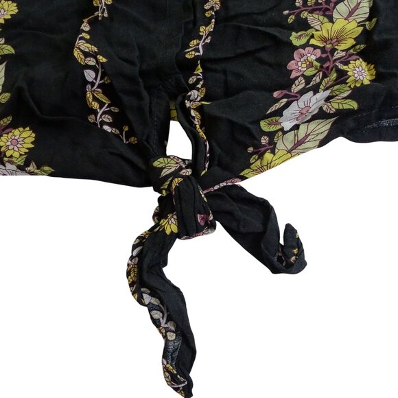 Cato Black Floral Tie Front Blouse Women Size XL Long Sleeve Casual Work - Picture 2 of 10
